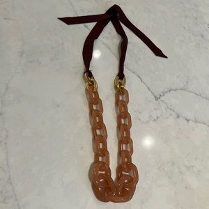 Jcrew blush lucite chain necklace with plum ribbon
